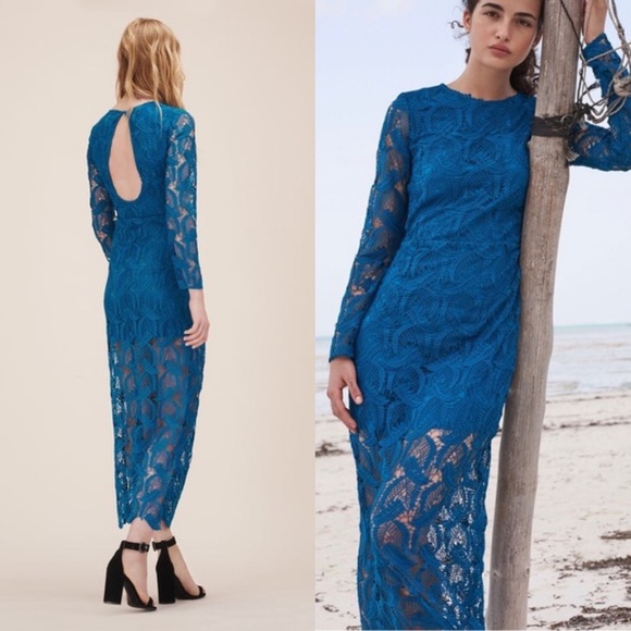 Maje Dresses & Skirts - MAJE Rosanne Lace Midi Knit Floral Midi Maxi Sheer Dress Sheath Bodycon
